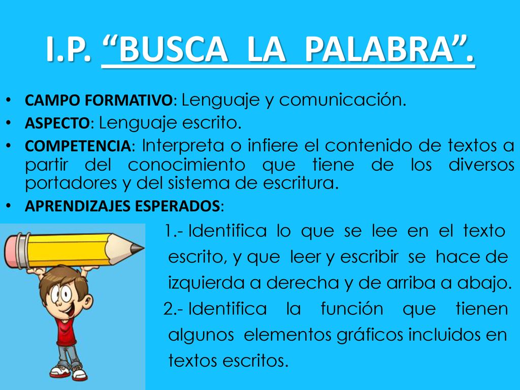 I.P. BUSCA LA PALABRA . CAMPO FORMATIVO: Lenguaje y comunicación.