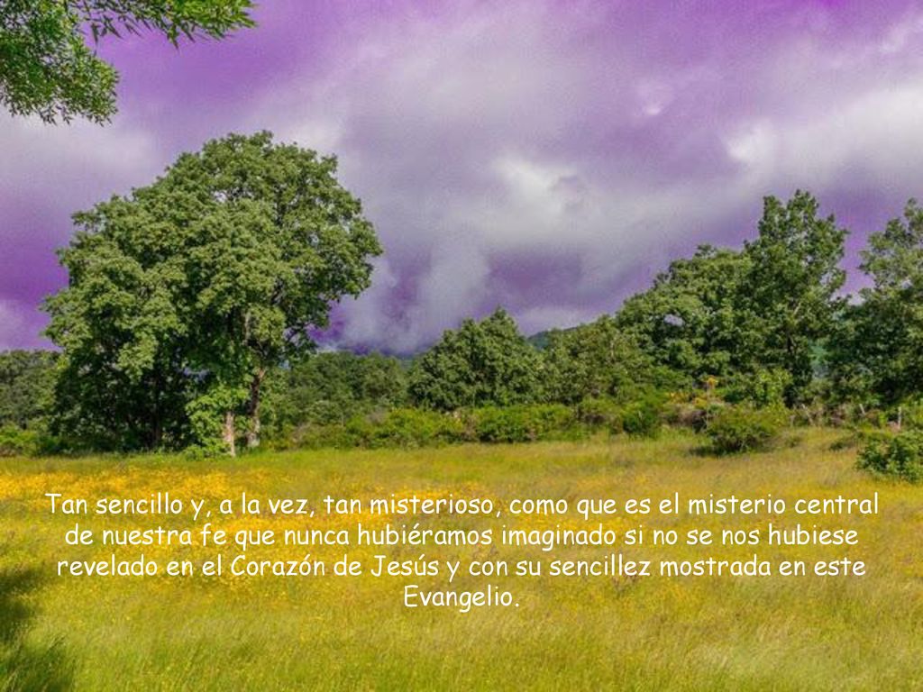 Tan sencillo y, a la vez, tan misterioso, como que es el misterio central de nuestra fe que nunca hubiéramos imaginado si no se nos hubiese revelado en el Corazón de Jesús y con su sencillez mostrada en este Evangelio.