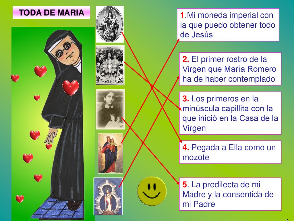 TODA DE MARIA 1.Mi moneda imperial con la que puedo obtener todo de Jesús. 2. El primer rostro de la Virgen que María Romero ha de haber contemplado.