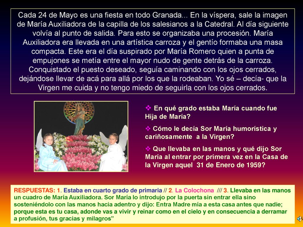 En qué grado estaba María cuando fue Hija de María