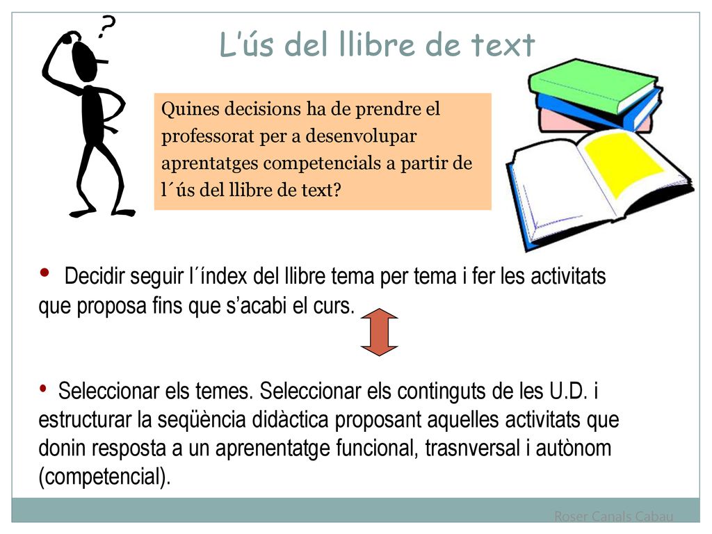 L’ús del llibre de text Quines decisions ha de prendre el. professorat per a desenvolupar. aprentatges competencials a partir de.