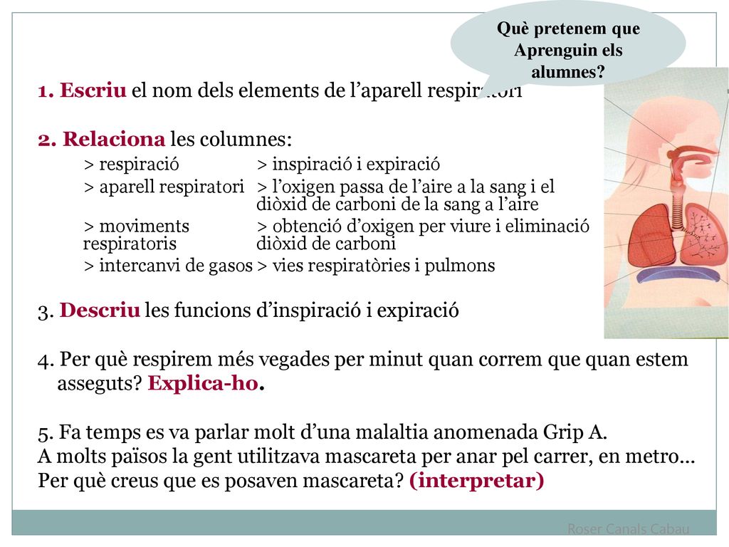 1. Escriu el nom dels elements de l’aparell respiratori