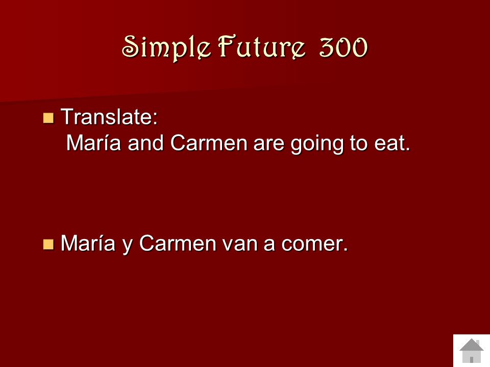 Simple Future 300 Translate: María and Carmen are going to eat.