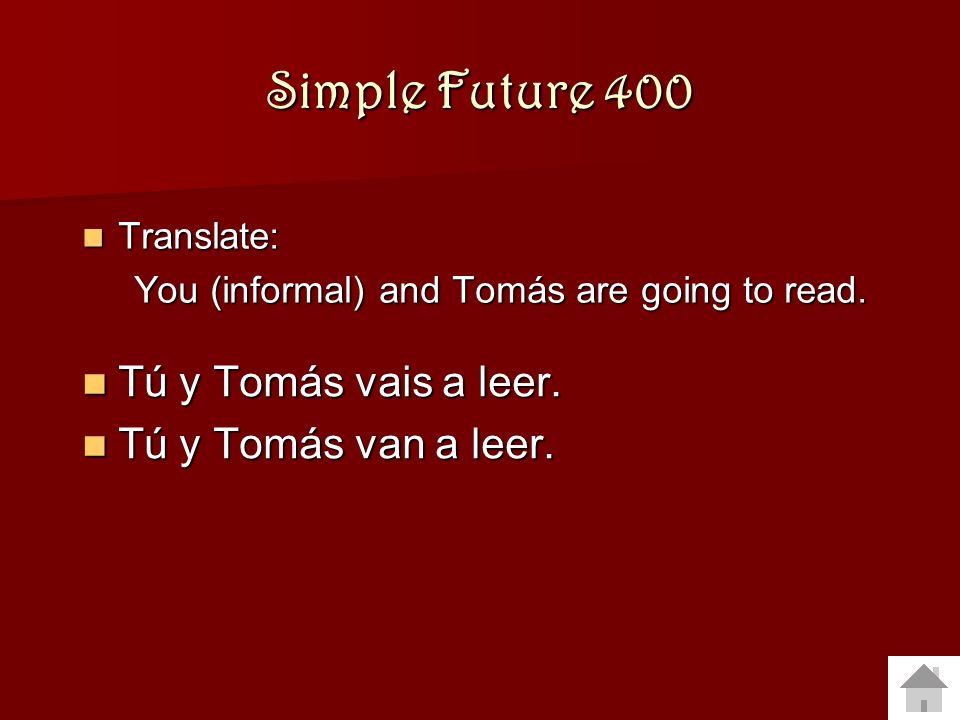 Simple Future 400 Tú y Tomás vais a leer. Tú y Tomás van a leer.
