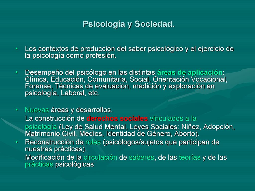 Psicología y Sociedad. Los contextos de producción del saber psicológico y el ejercicio de la psicología como profesión.