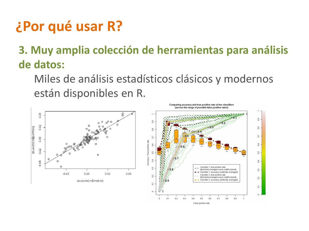 ¿Por qué usar R 3. Muy amplia colección de herramientas para análisis de datos: