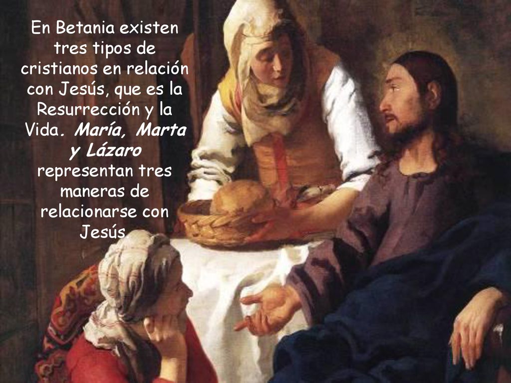 En Betania existen tres tipos de cristianos en relación con Jesús, que es la Resurrección y la Vida.