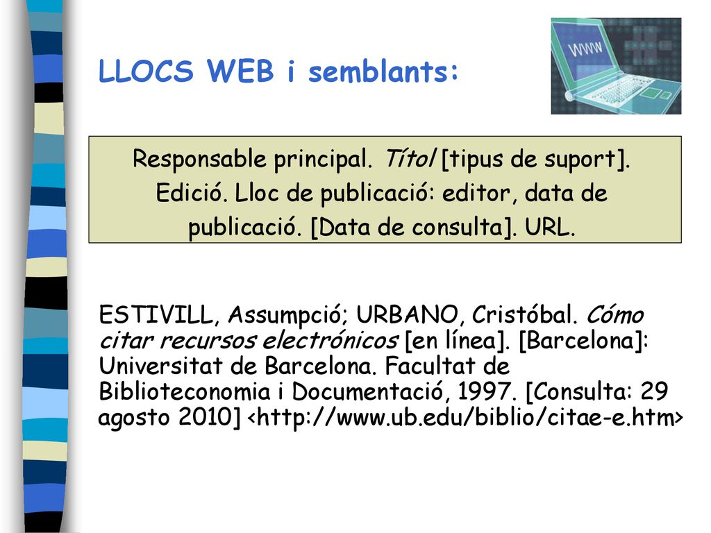 LLOCS WEB i semblants: Responsable principal. Títol [tipus de suport].