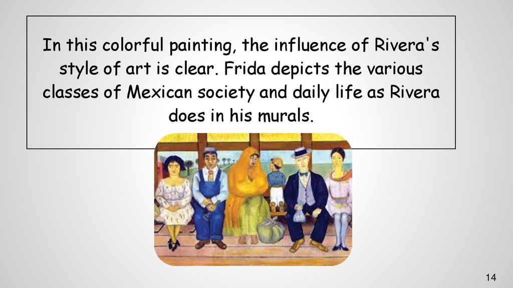 In this colorful painting, the influence of Rivera s style of art is clear.