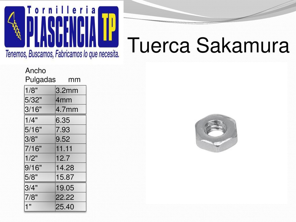 Tuerca Sakamura Ancho Pulgadas mm 1/8 3.2mm 5/32 4mm 3/16 4.7mm