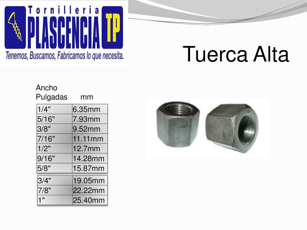 Tuerca Alta Ancho Pulgadas mm 1/4 6.35mm 5/ mm 3/8 9.52mm