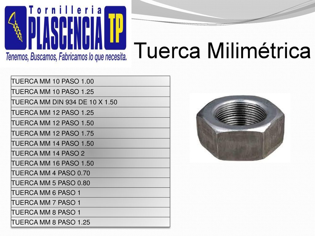 Tuerca Milimétrica TUERCA MM 10 PASO 1.00 TUERCA MM 10 PASO 1.25