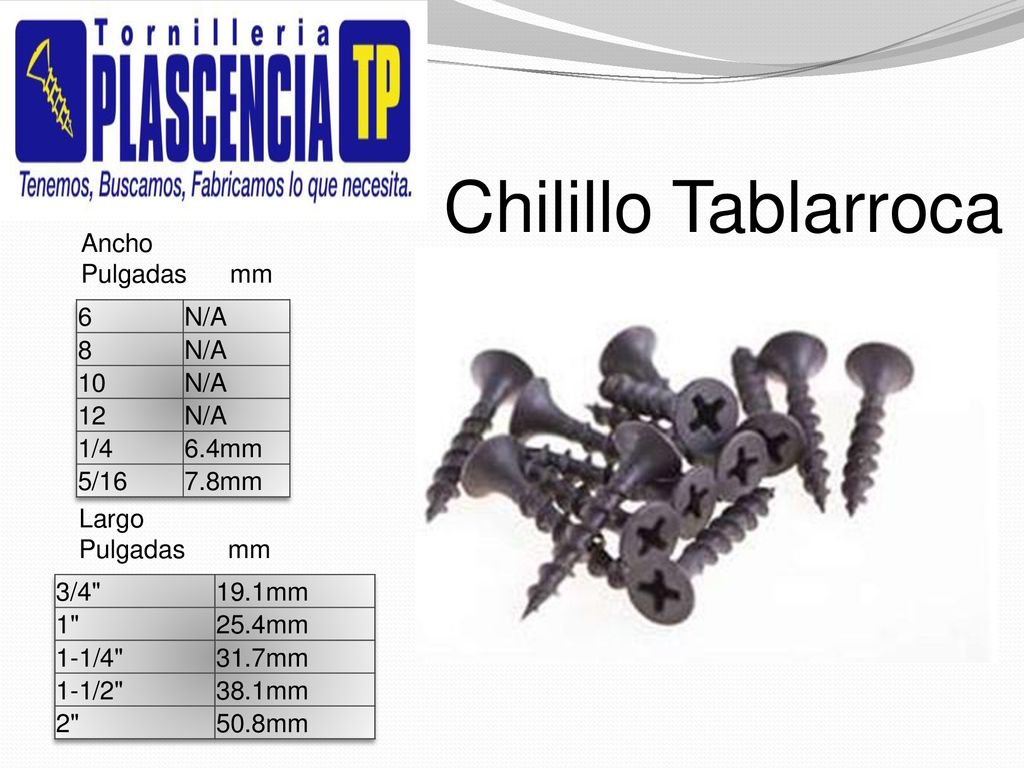 Chilillo Tablarroca Ancho Pulgadas mm 6 N/A /4 6.4mm 5/16