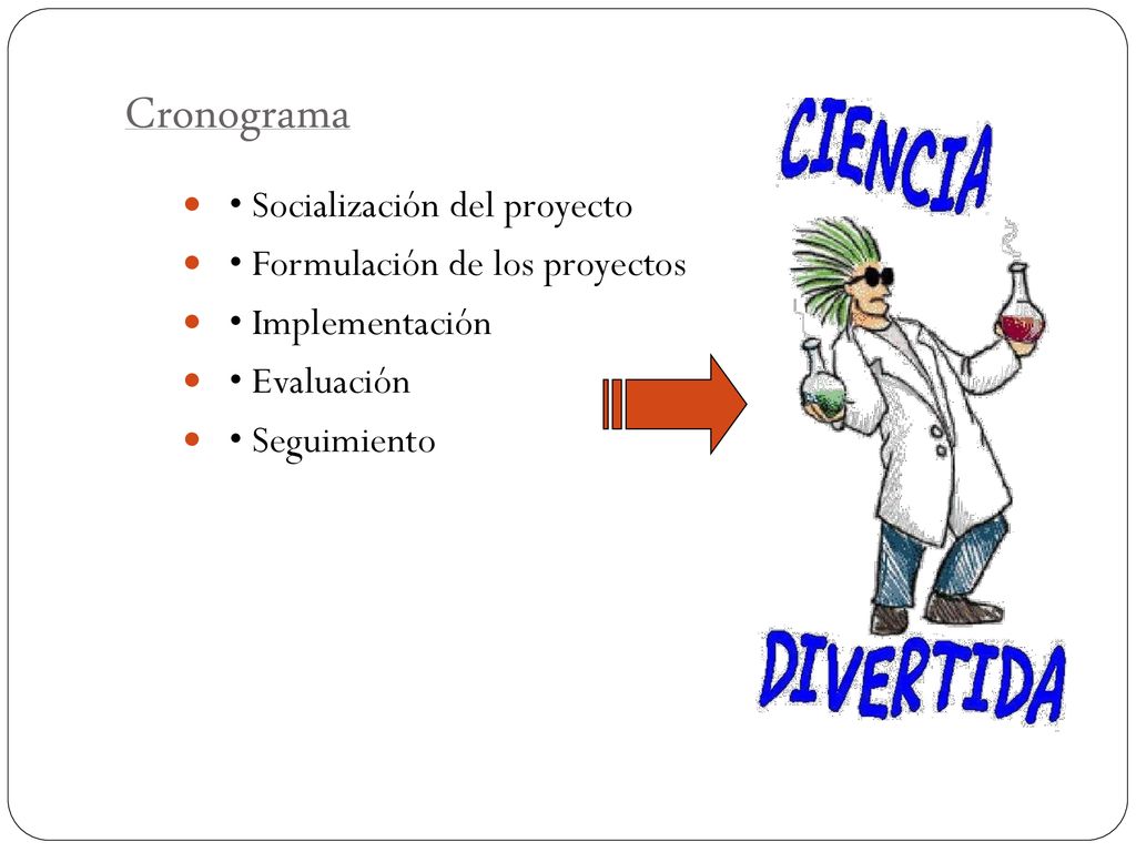 Cronograma • Socialización del proyecto • Formulación de los proyectos