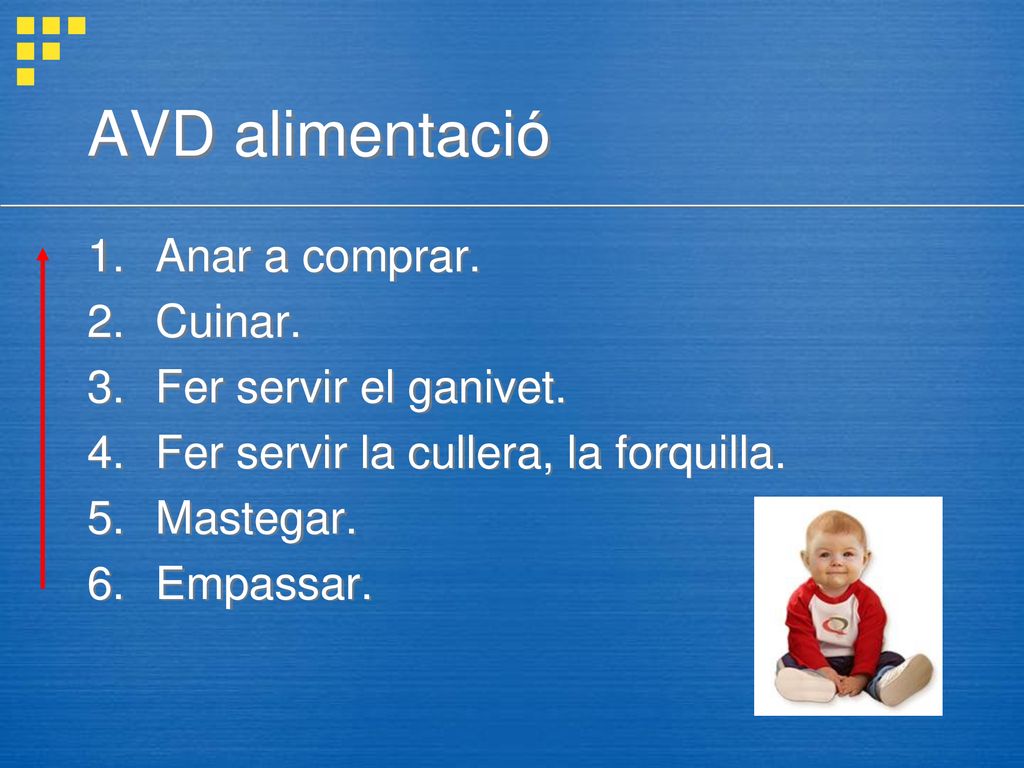 AVD alimentació Anar a comprar. Cuinar. Fer servir el ganivet.