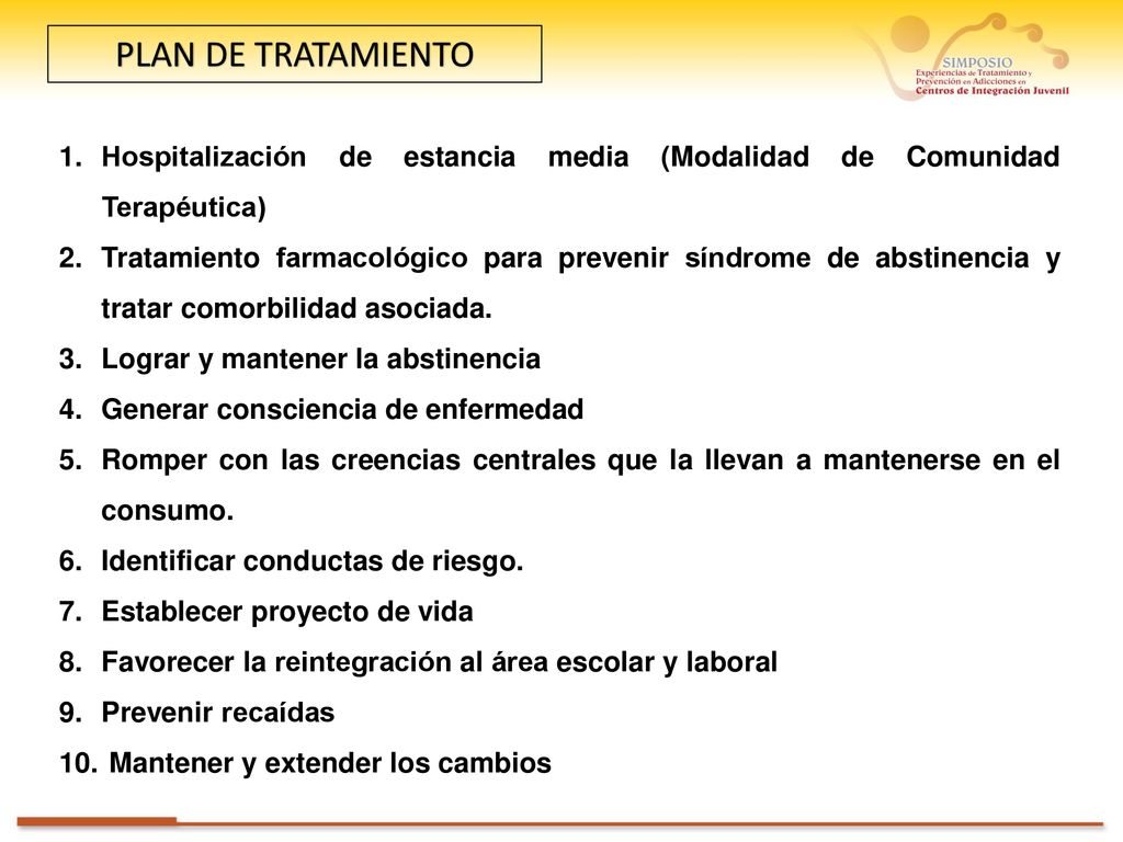 PLAN DE TRATAMIENTO Hospitalización de estancia media (Modalidad de Comunidad Terapéutica)