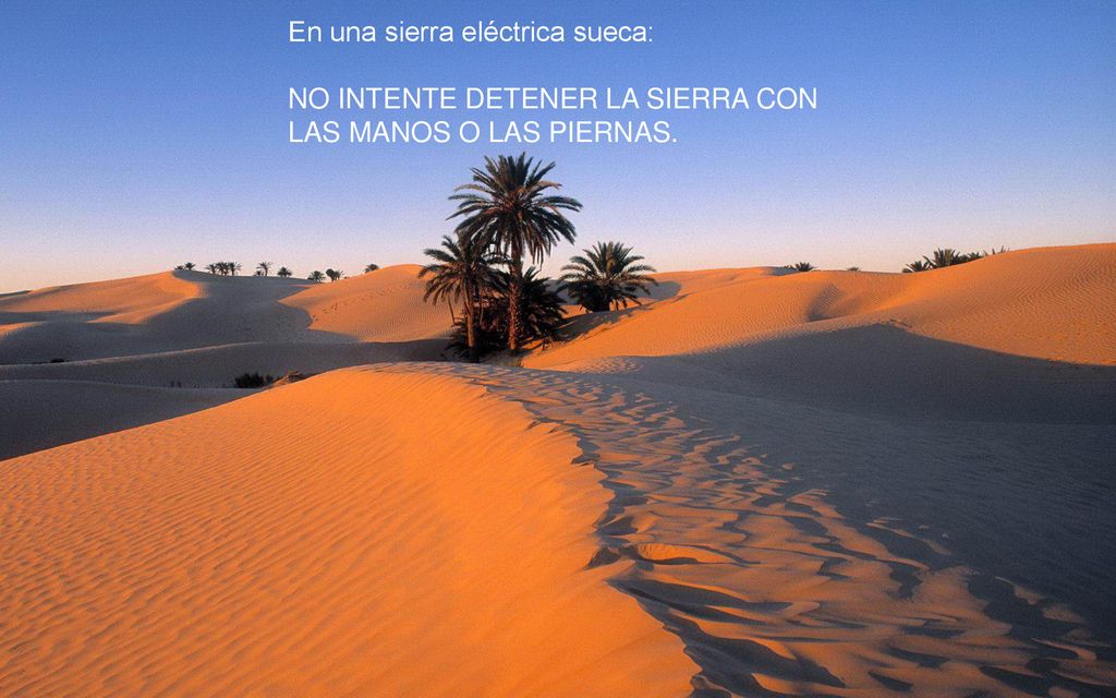 En una sierra eléctrica sueca: NO INTENTE DETENER LA SIERRA CON LAS MANOS O LAS PIERNAS.