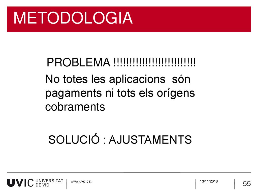 METODOLOGIA PROBLEMA !!!!!!!!!!!!!!!!!!!!!!!!!! No totes les aplicacions són pagaments ni tots els orígens cobraments.