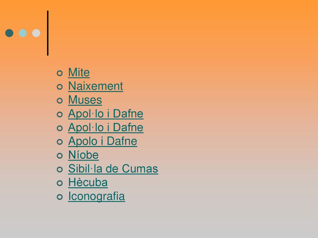 Mite Naixement Muses Apol·lo i Dafne Apolo i Dafne Níobe Sibil·la de Cumas Hècuba Iconografia