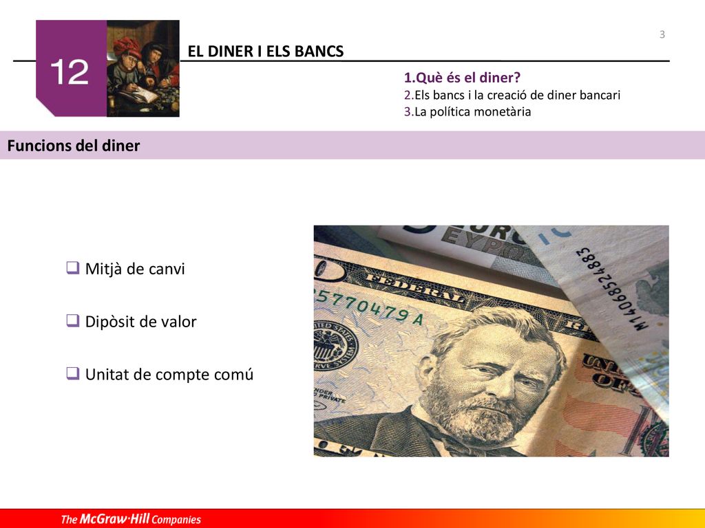 Funcions del diner Mitjà de canvi Dipòsit de valor
