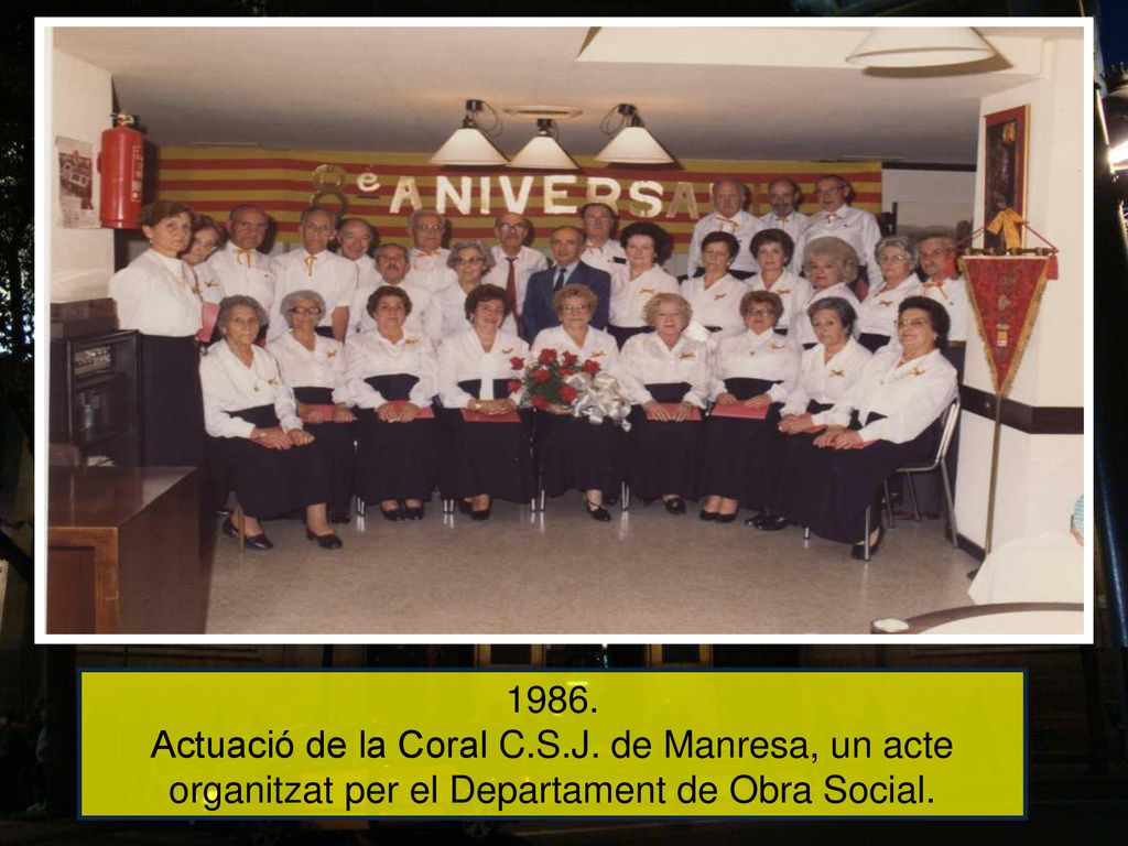1986. Actuació de la Coral C.S.J. de Manresa, un acte organitzat per el Departament de Obra Social.