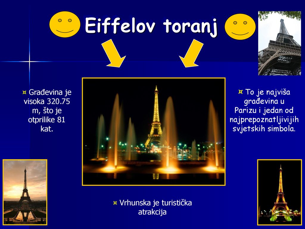 Eiffelov toranj ¤ Građevina je visoka m, što je otprilike 81 kat.