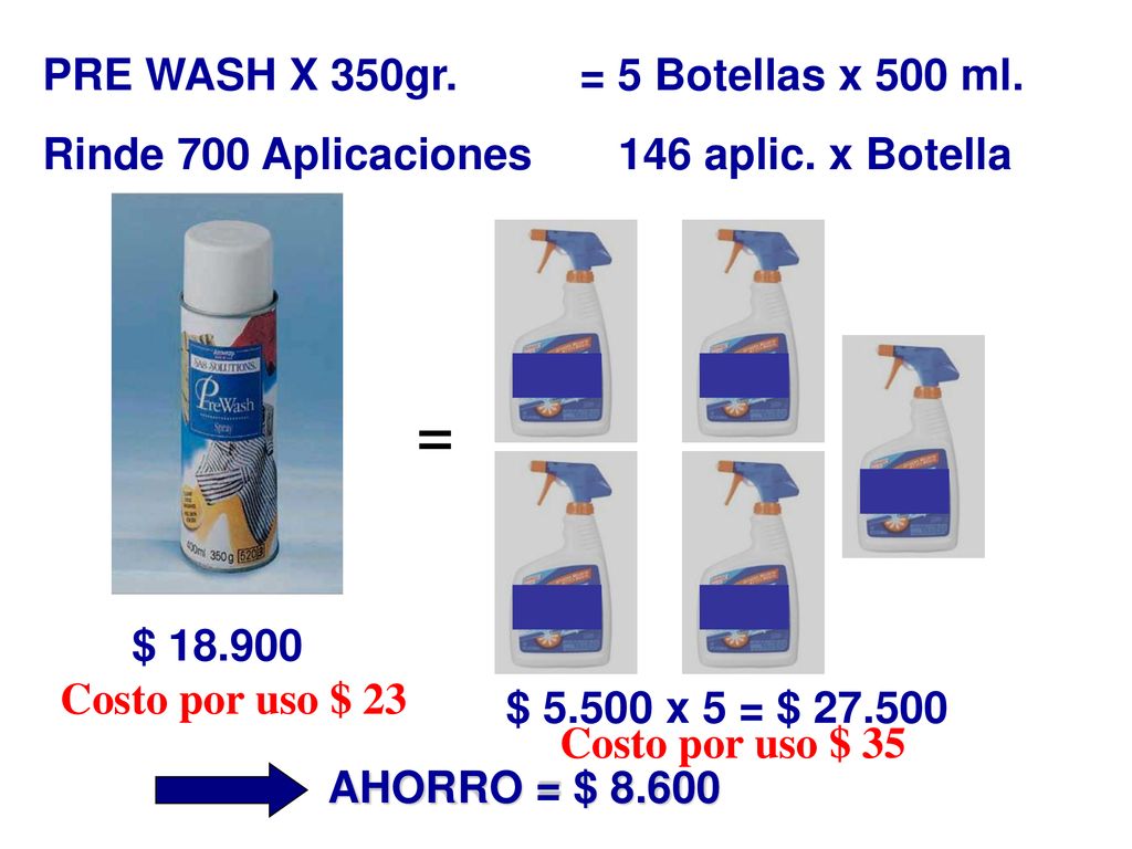 = PRE WASH X 350gr. = 5 Botellas x 500 ml.
