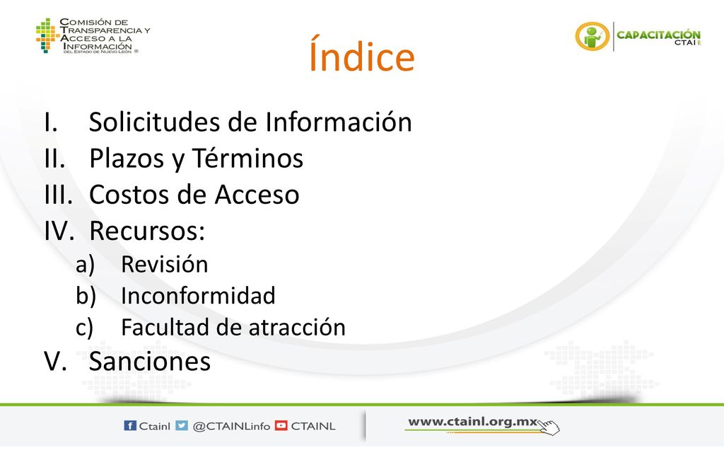 Índice Solicitudes de Información Plazos y Términos Costos de Acceso