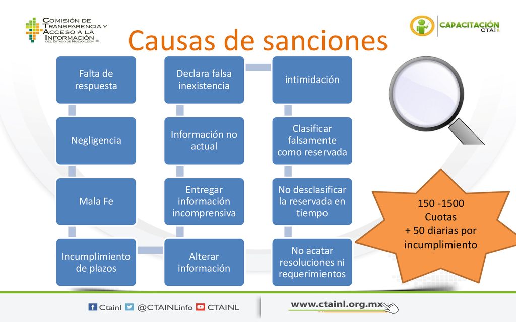 Causas de sanciones Cuotas + 50 diarias por incumplimiento