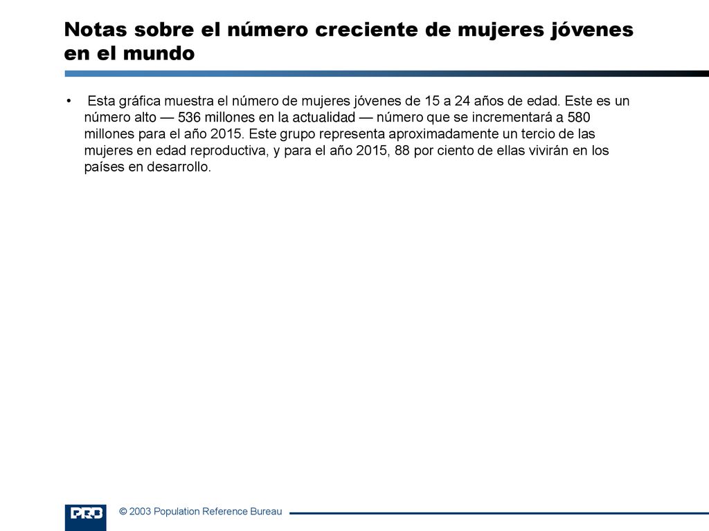 Notas sobre el número creciente de mujeres jóvenes en el mundo