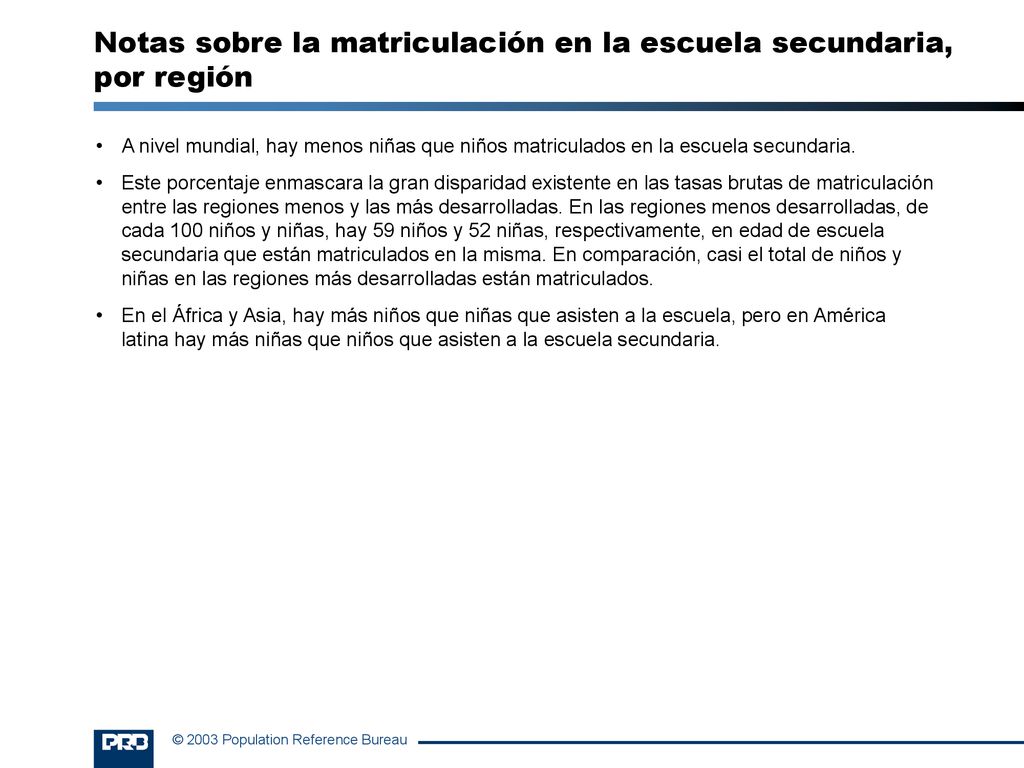 Notas sobre la matriculación en la escuela secundaria, por región