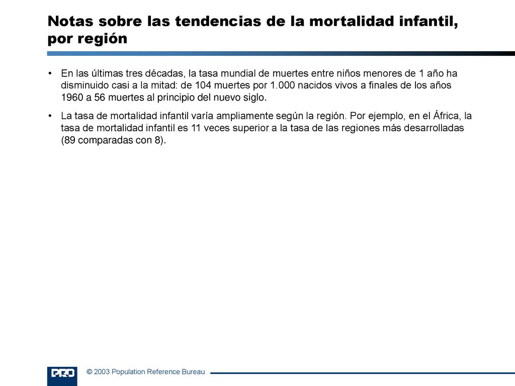 Notas sobre las tendencias de la mortalidad infantil, por región