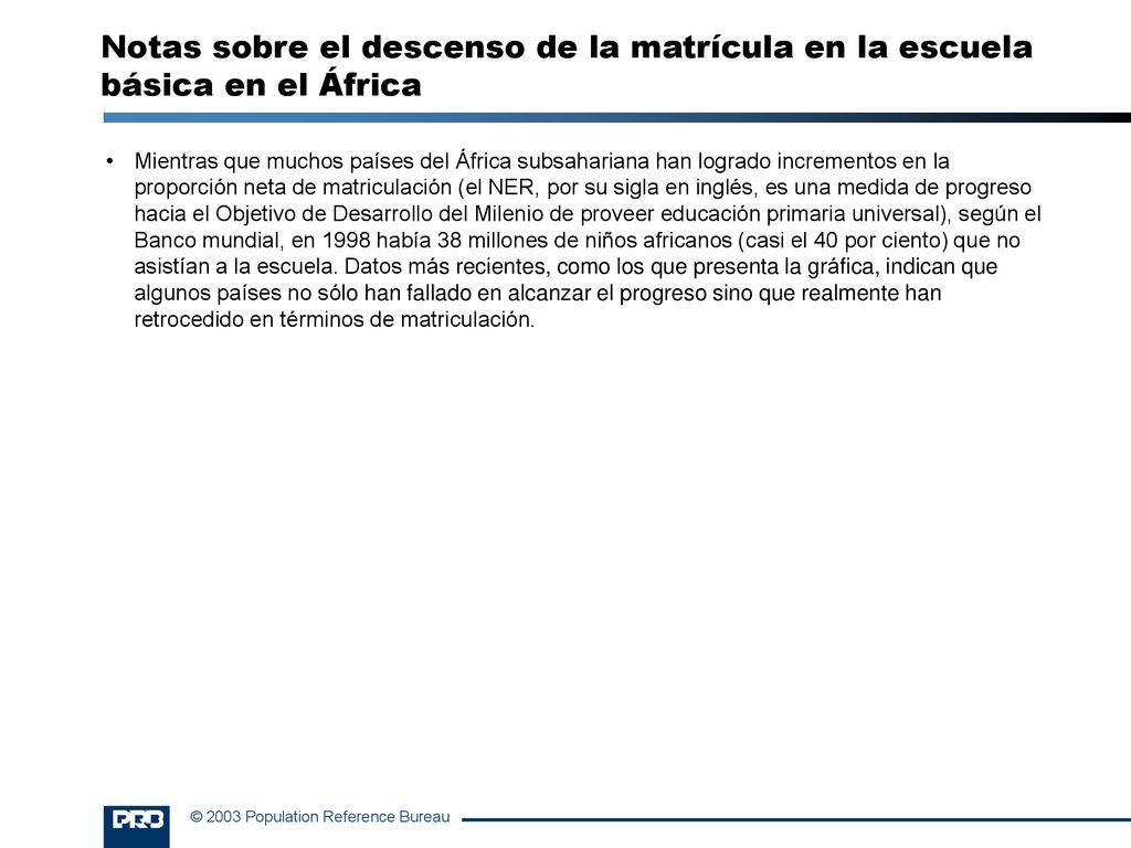 Notas sobre el descenso de la matrícula en la escuela básica en el África