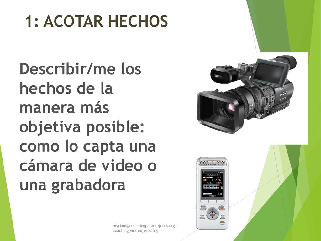 1: ACOTAR HECHOS Describir/me los hechos de la manera más objetiva posible: como lo capta una cámara de video o una grabadora.