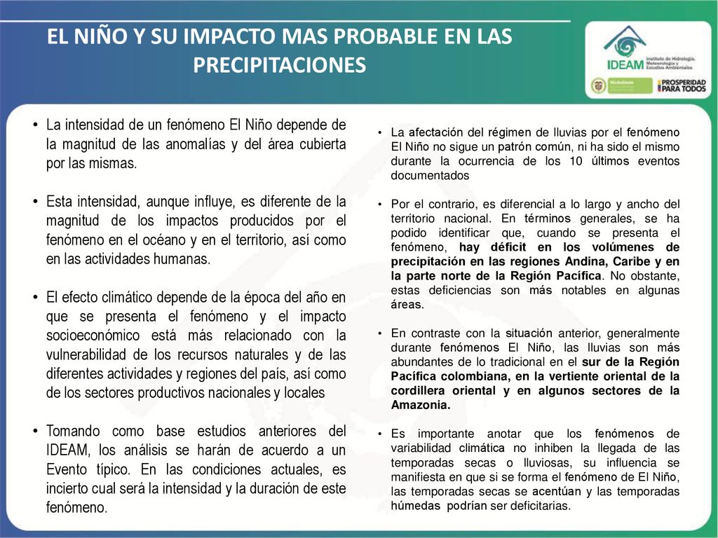 EL NIÑO Y SU IMPACTO MAS PROBABLE EN LAS PRECIPITACIONES