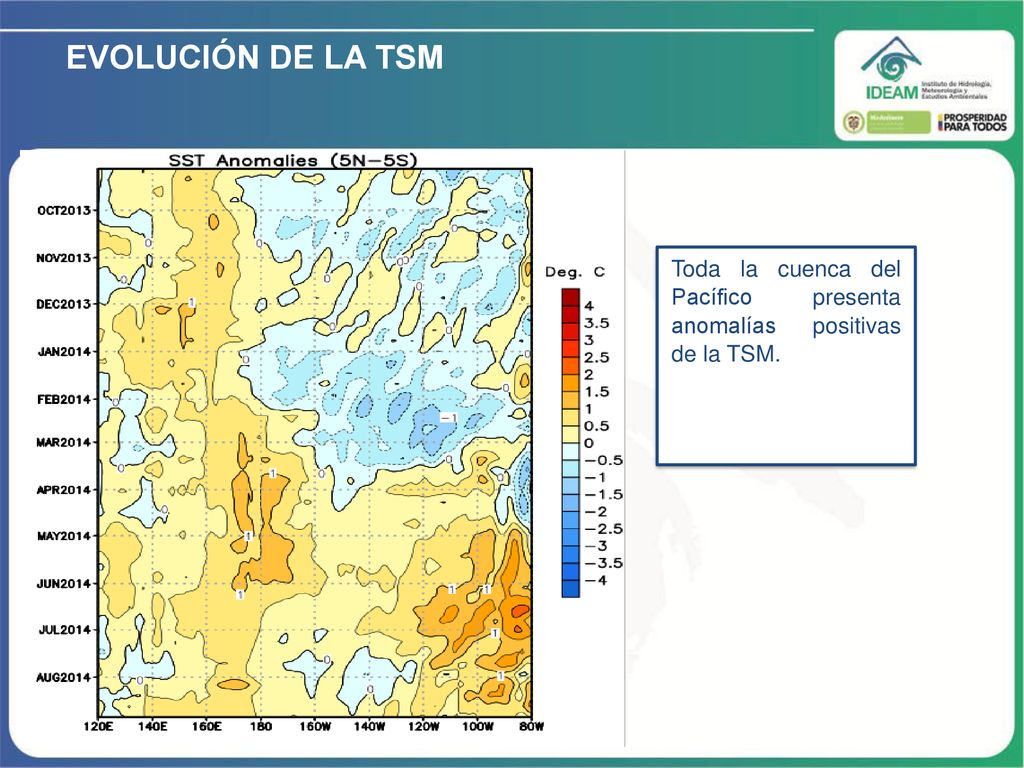 EVOLUCIÓN DE LA TSM Toda la cuenca del Pacífico presenta anomalías positivas de la TSM.