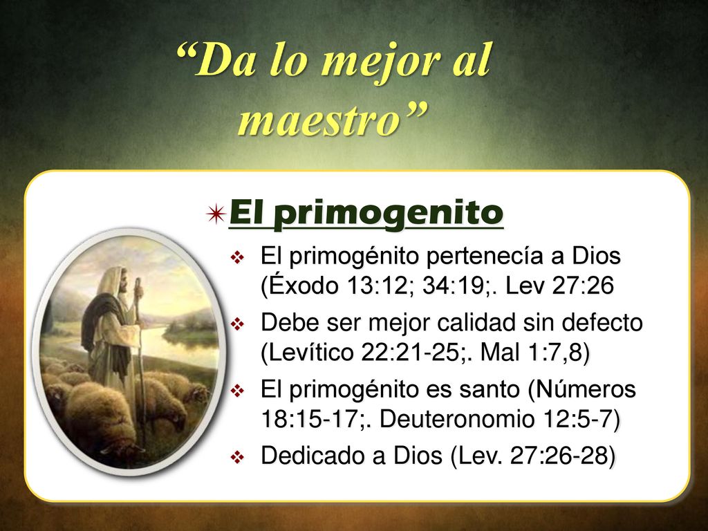 El primogenito El primogénito pertenecía a Dios (Éxodo 13:12; 34:19;. Lev 27:26.