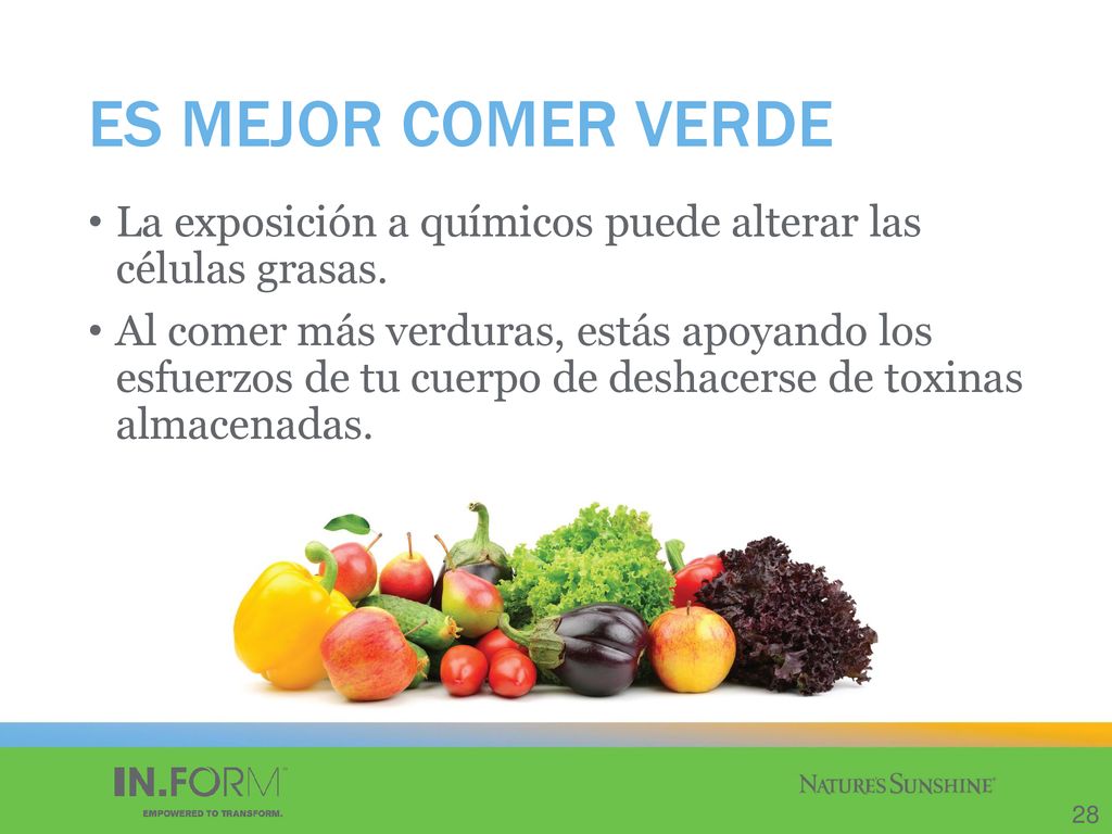 ES MEJOR COMER VERDE La exposición a químicos puede alterar las células grasas.