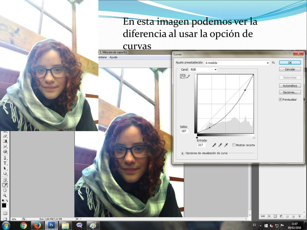 En esta imagen podemos ver la diferencia al usar la opción de curvas