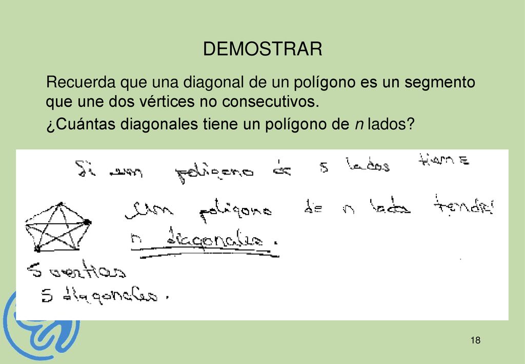 DEMOSTRAR Recuerda que una diagonal de un polígono es un segmento que une dos vértices no consecutivos.