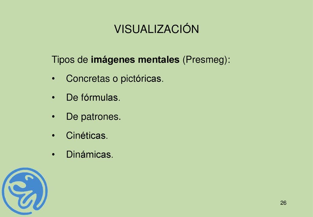 VISUALIZACIÓN Tipos de imágenes mentales (Presmeg):