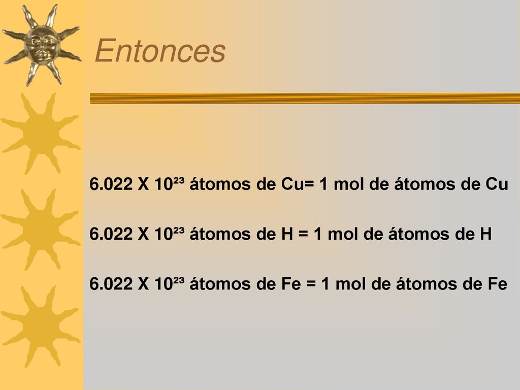 Entonces X 10²³ átomos de Cu= 1 mol de átomos de Cu