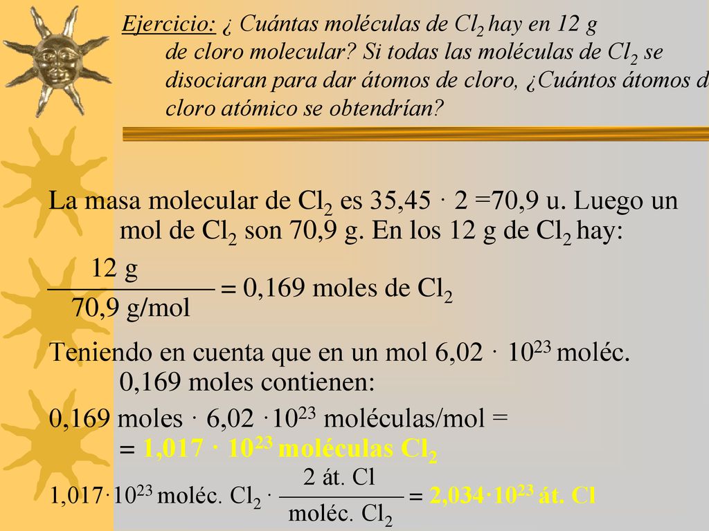 12 g  = 0,169 moles de Cl2 70,9 g/mol