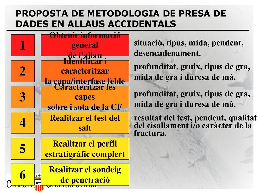 PROPOSTA DE METODOLOGIA DE PRESA DE DADES EN ALLAUS ACCIDENTALS