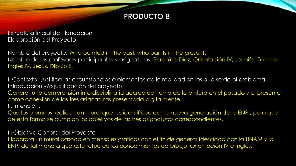 PRODUCTO 8 Estructura Inicial de Planeación Elaboración del Proyecto