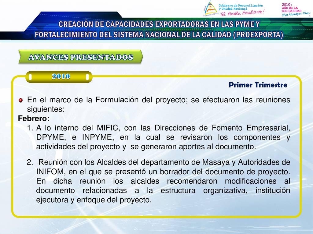 CREACIÓN DE CAPACIDADES EXPORTADORAS EN LAS PYME Y FORTALECIMIENTO DEL SISTEMA NACIONAL DE LA CALIDAD (PROEXPORTA)