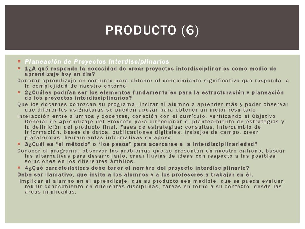 Producto (6) Planeación de Proyectos Interdisciplinarios