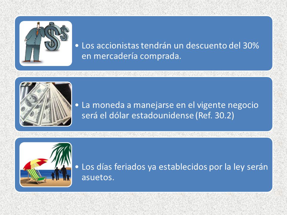Los accionistas tendrán un descuento del 30% en mercadería comprada.