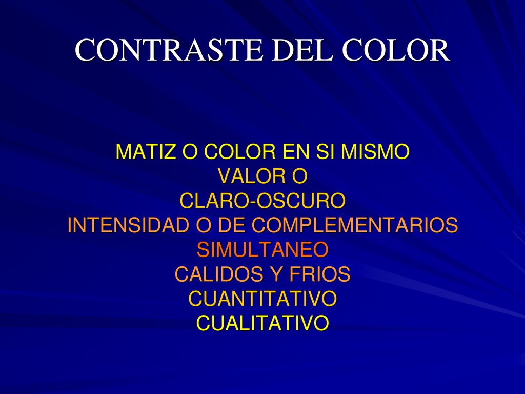 CONTRASTE DEL COLOR MATIZ O COLOR EN SI MISMO VALOR O CLARO-OSCURO