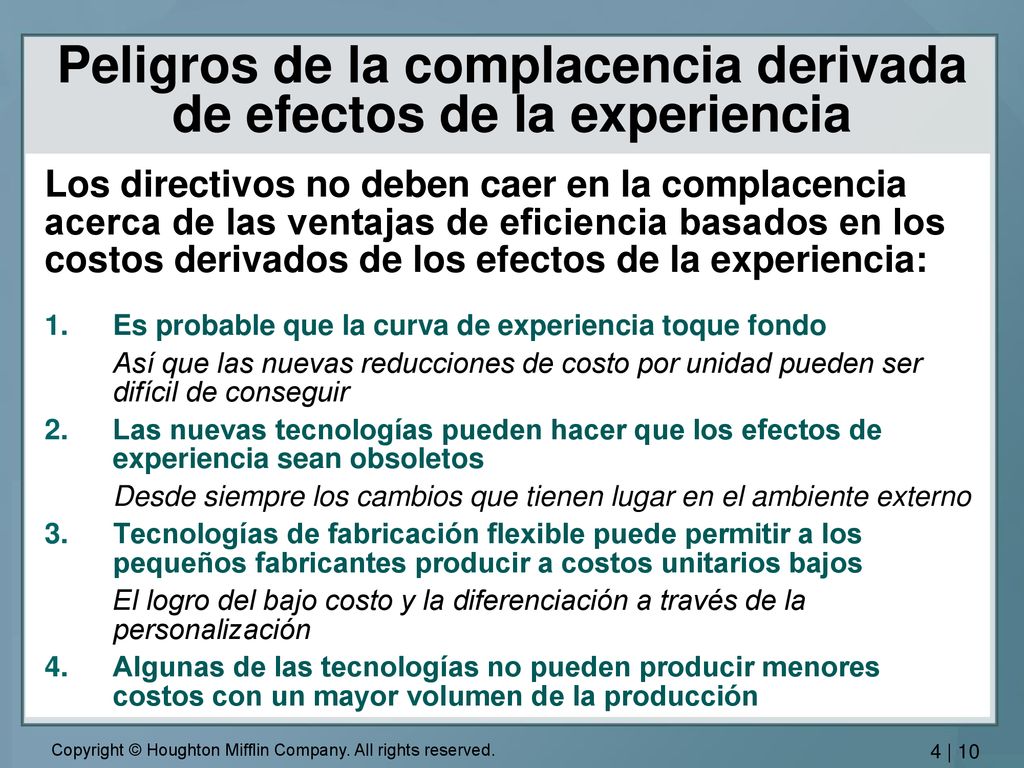 Peligros de la complacencia derivada de efectos de la experiencia